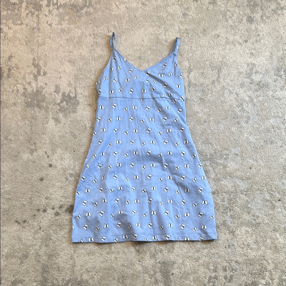 Blue Dress with Butterfly Pattern